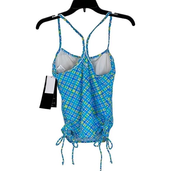 NWT TYR Women's Phoenix Blue Plaid Tankini Built in Bra Swimsuit Gym Top Size 8 - Picture 6 of 10